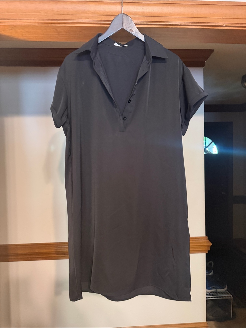Classic Collared Mini Shirt Dress - Black